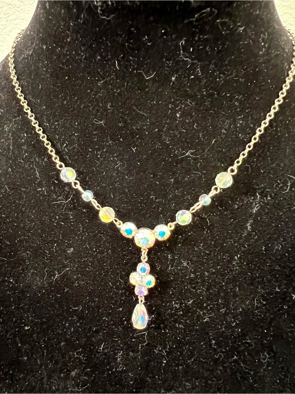 Aurora Crystal Drop Necklace - Iridescent Gold-Tone